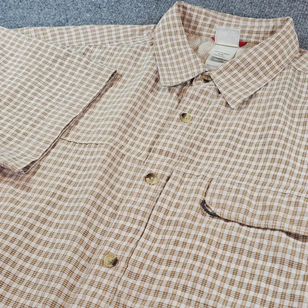 The North Face Mens Large Beige Brown Plaid Short Sleeve Button Up Outdoor AXU7
